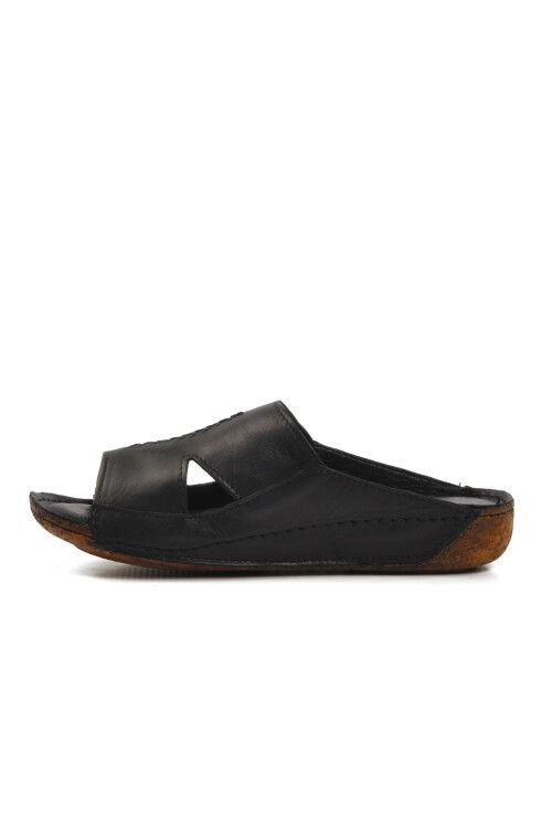 Black Genuine Leather Womens Slippers 012 Z