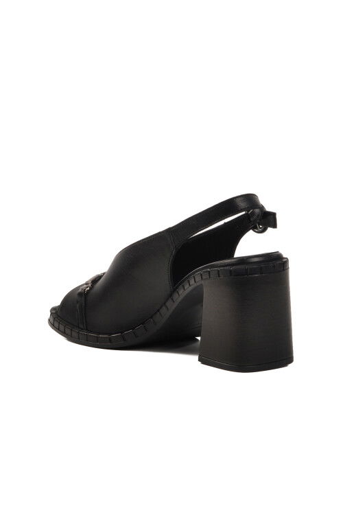 Black Genuine Leather Womens Heeled Sandals 2511902Y Z