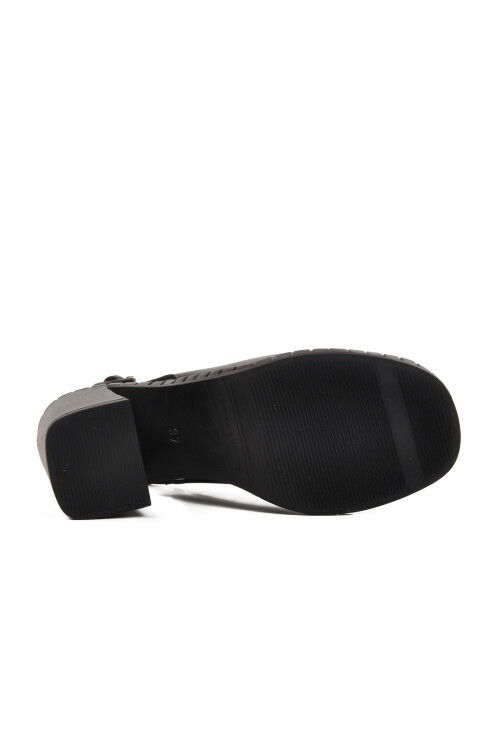 Black Genuine Leather Womens Heeled Sandals 2511902Y Z