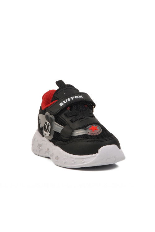 Black Red Velcro Lightweight Unisex Kids Sneakers Ruffon B