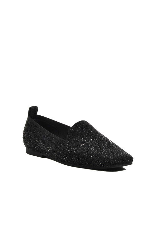 Black Light Stone Embroidered Womens Ballerinas 277146 Z