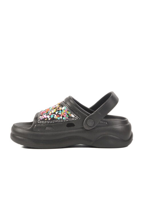 Black Embroidered Lightweight Eva Womens Sabo Slippers E-800 Z