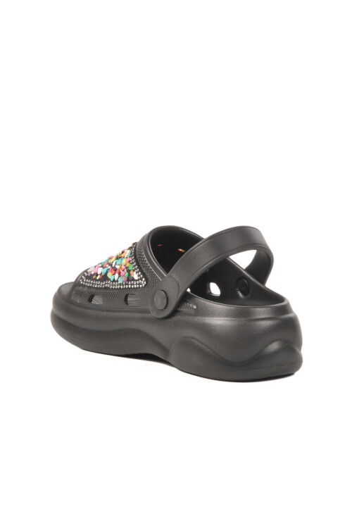 Black Embroidered Lightweight Eva Womens Sabo Slippers E-800 Z