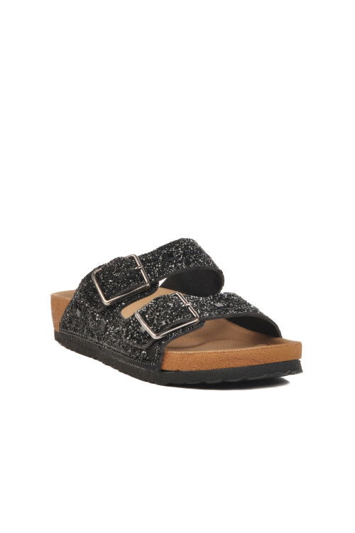 Black Stone Embroidered Lightweight Womens Slippers PC-7552 Z