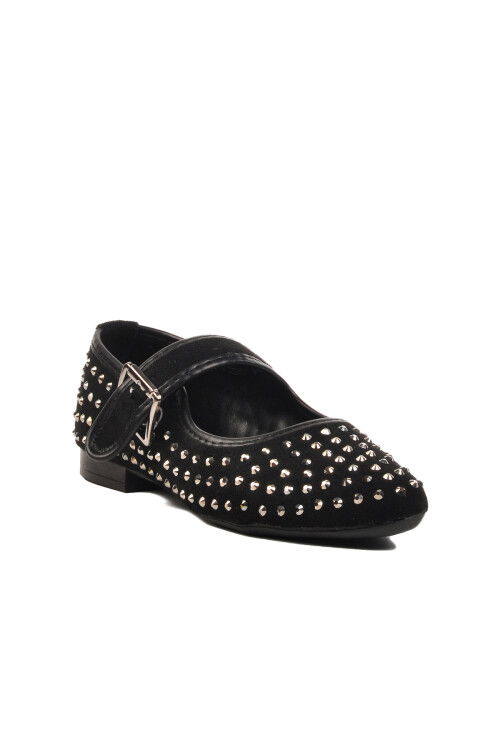 Black Stone Embroidered Womens Ballerinas 354159 Z