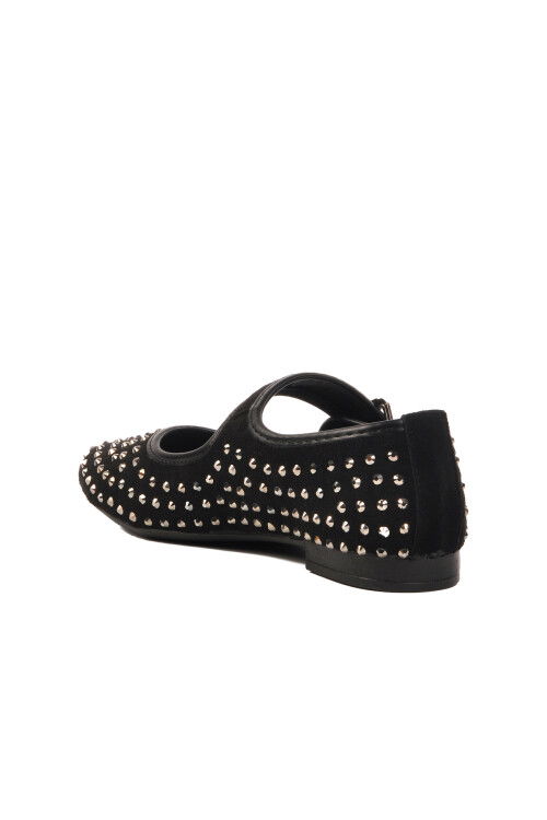 Black Stone Embroidered Womens Ballerinas 354159 Z