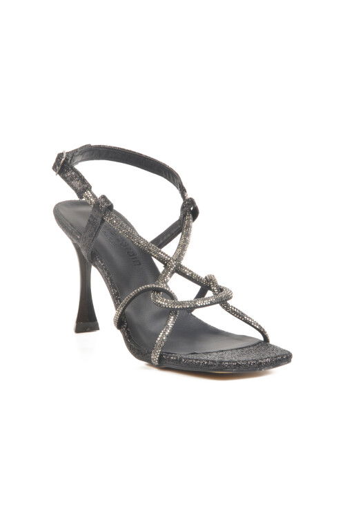 Black Stone Embroidered Womens Evening Shoes PC-54655 Z