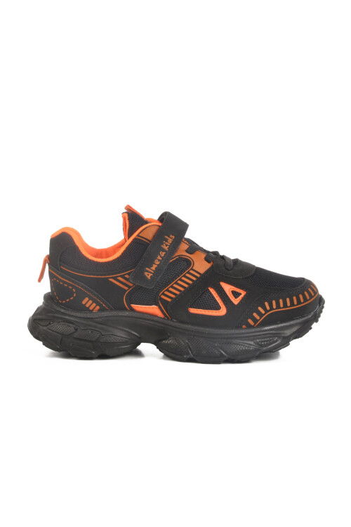 Black Orange Velcro Mesh Unisex Kids Sports Shoes 1500 F