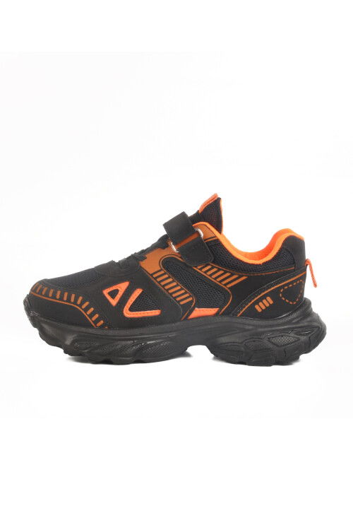 Black Orange Velcro Mesh Unisex Kids Sports Shoes 1500 F