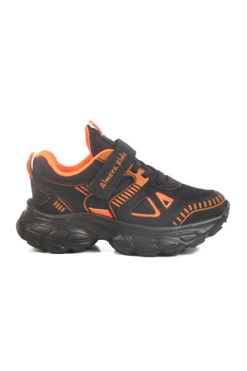 Black Orange Velcro Mesh Unisex Kids Sports Shoes 1500 P