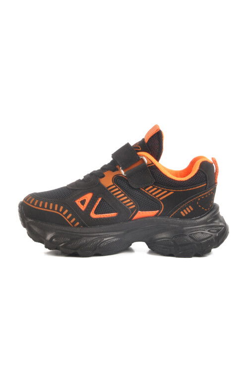 Black Orange Velcro Mesh Unisex Kids Sports Shoes 1500 P