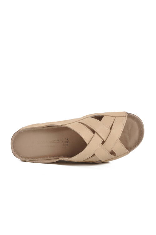 شبشب نسائي من الجلد الطبيعي باللون البيج 003 Z