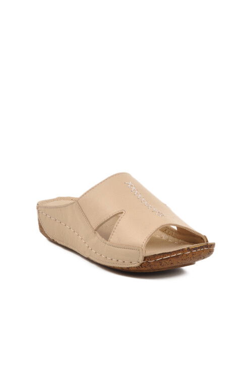 Beige Genuine Leather Womens Slippers 012 Z