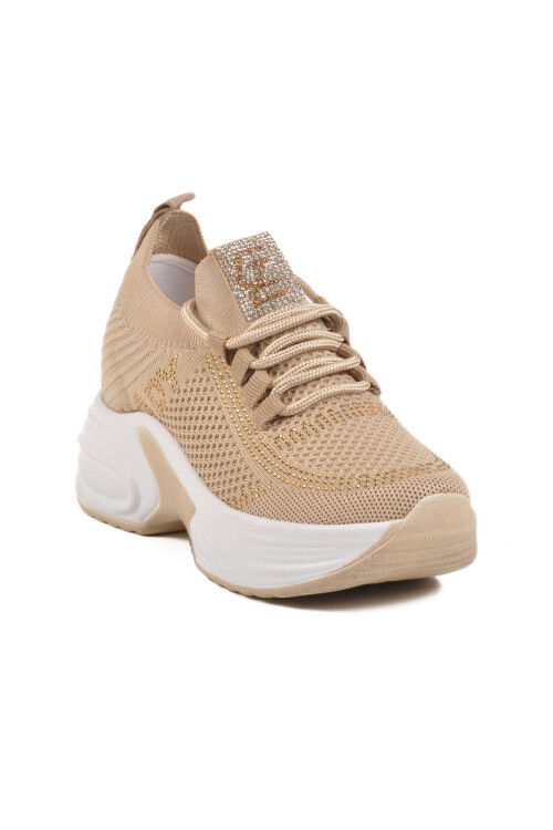Beige Knit Thick Sole Womens Sneaker Lady 5002 Z