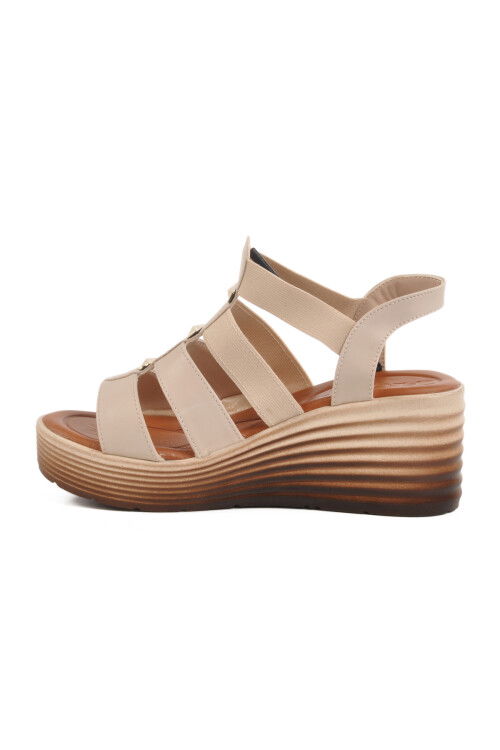 Beige Velcro Heeled Womens Sandals T-001 Z