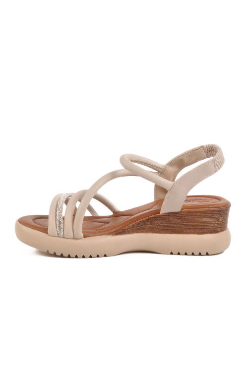 Beige Heeled Womens Sandals T-004 Z