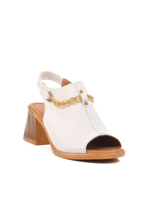 White Genuine Leather Womens Heeled Sandals PC-54632 Z