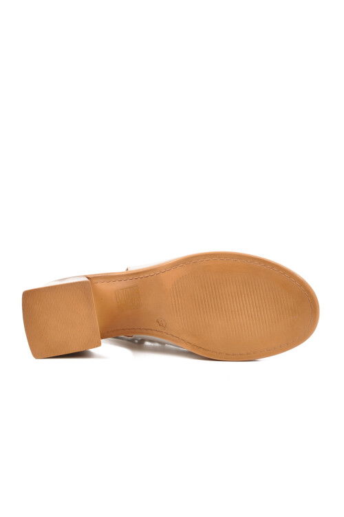 White Genuine Leather Womens Heeled Sandals PC-54632 Z