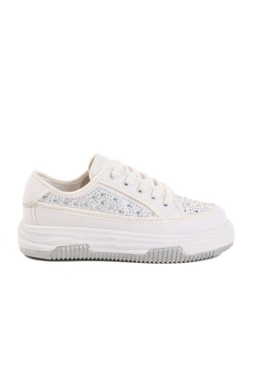 Beyaz Taşlı Bağcıklı Kadın Spor Ayakkabı Lady 526 Z