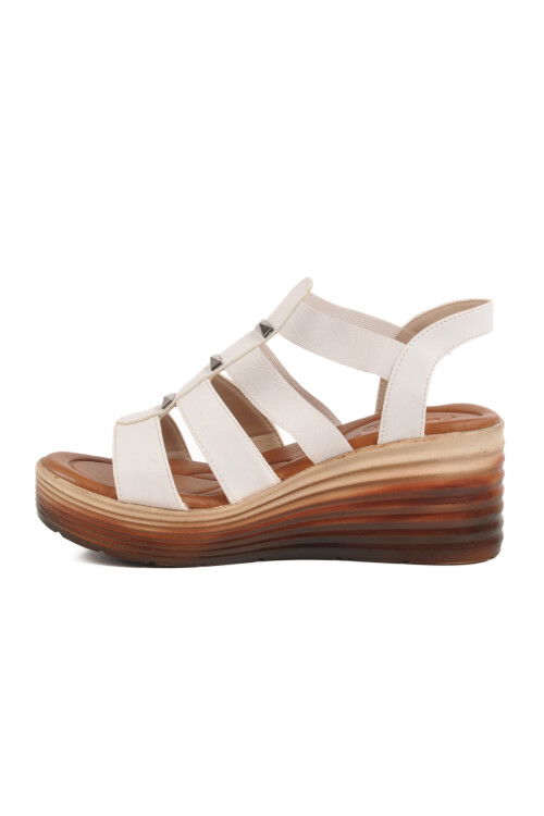 White Velcro Heeled Womens Sandals T-001 Z