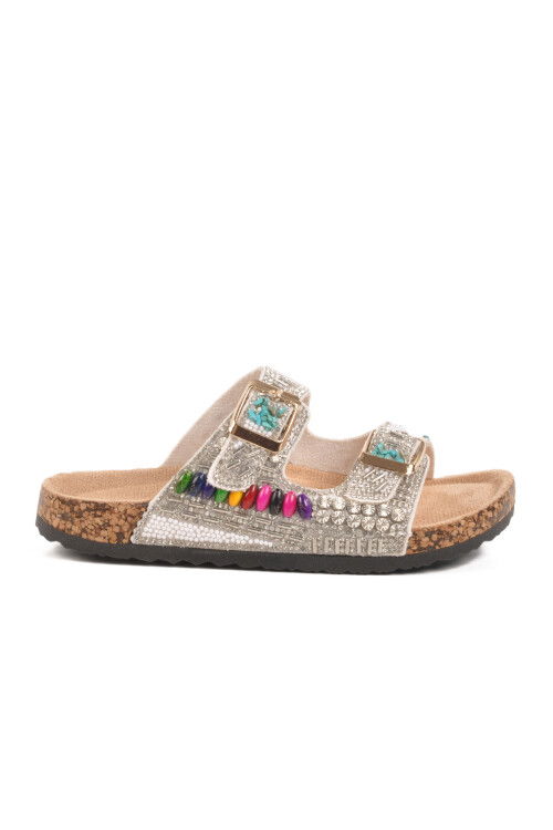 White Stone Embroidered Girls Slippers 25Y106-6 F