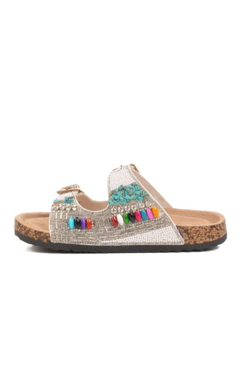 White Stone Embroidered Girls Slippers 25Y106-6 F