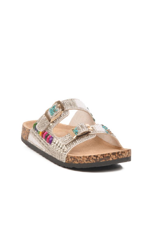 White Stone Embroidered Girls Slippers 25Y106-6 F