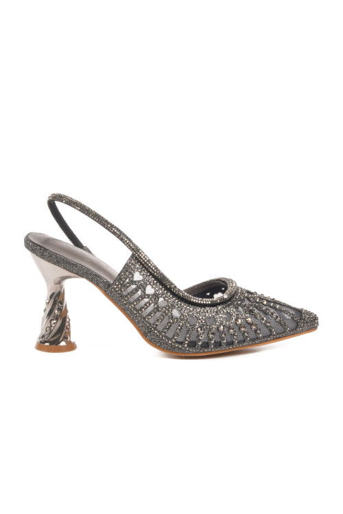 Gray Stone Embroidered Thin Heeled Womens Evening Shoes 25Y125-2 Z
