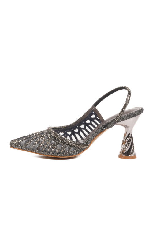 Gray Stone Embroidered Thin Heeled Womens Evening Shoes 25Y125-2 Z