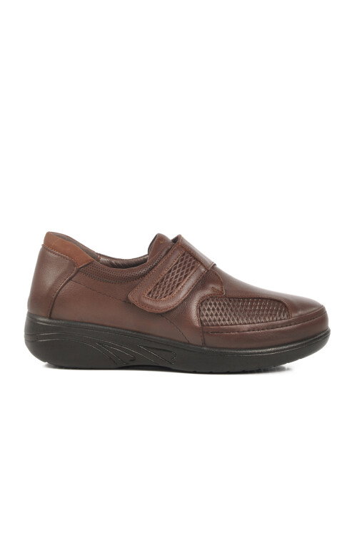 Brown Genuine Leather Velcro Anatomic Womens Casual Shoes 42633 Z