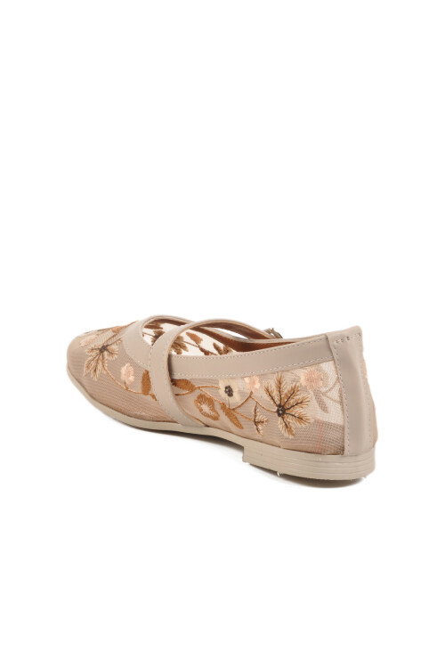 Cream Belted Lightly Patterned Womens Ballerinas B-52 Z