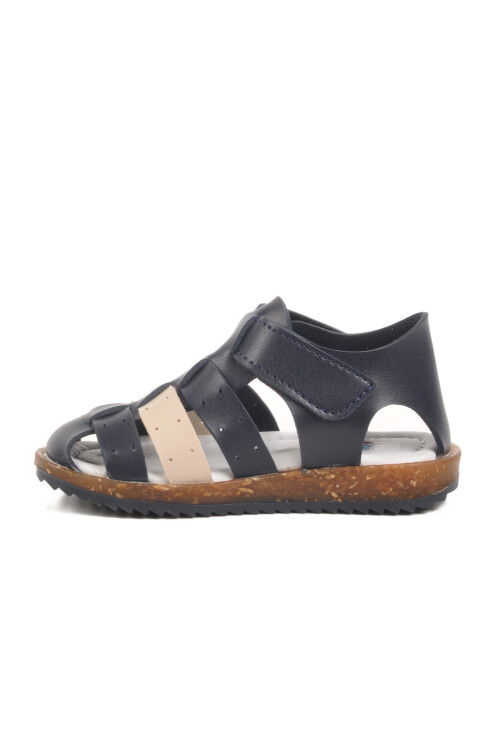 Navy Blue Beige Velcro Lightweight Unisex Childrens Sandals 17370 B