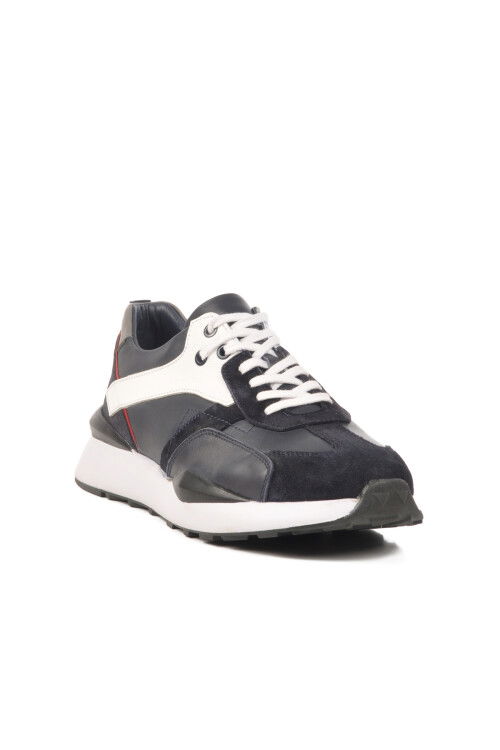 حذاء كاجوال رجالي من الجلد الطبيعي باللون الأزرق الداكن والأبيض 2Y1076-6285 M