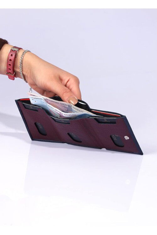 Navy Blue Genuine Leather Mens Card Holder 724