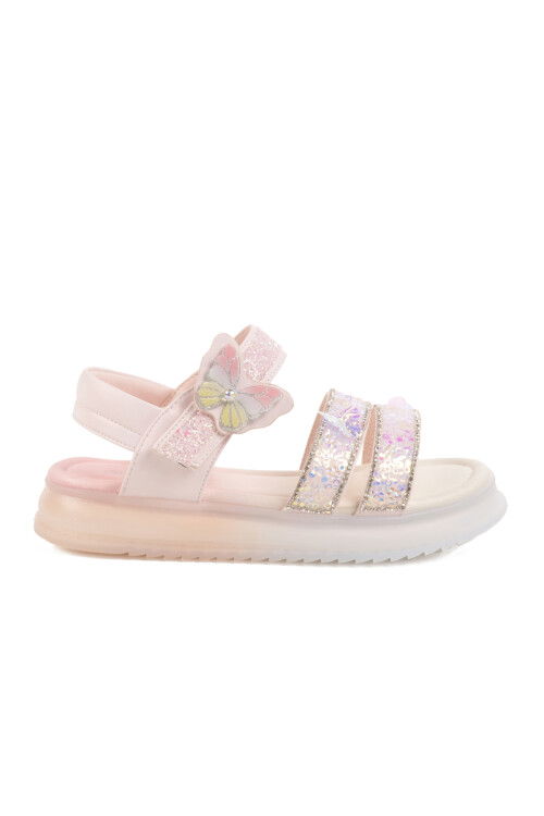 صندل بناتي مطرز بحجر فيلكرو وردي 25Y600 F