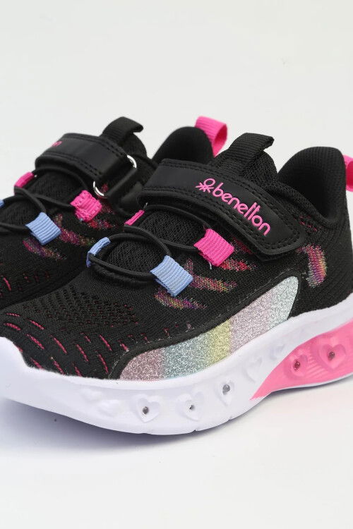 Black and White Knitted Lighted Velcro Childrens Sports Shoes BNI-10124 P