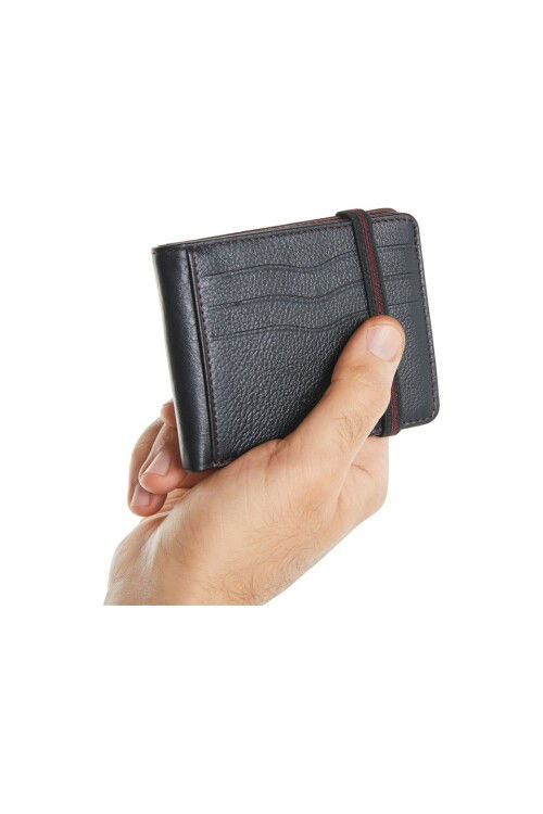 Black Genuine Leather Mens Card Holder 755