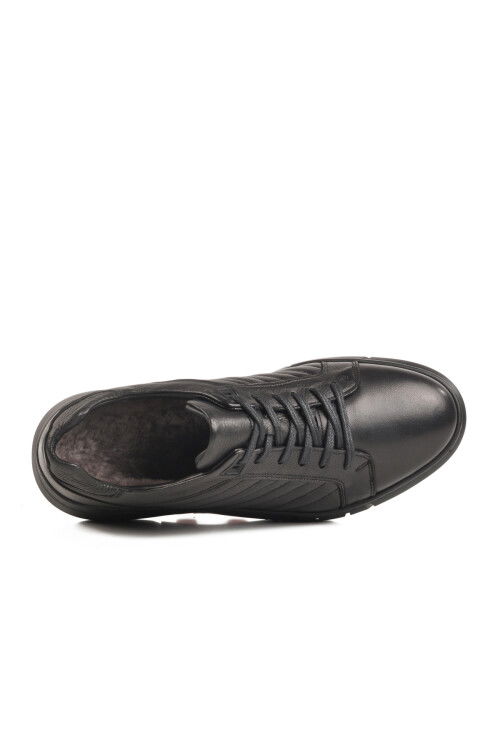 Black Genuine Leather Fur Lined Mens Casual Shoes 2K1244-HK-510 M