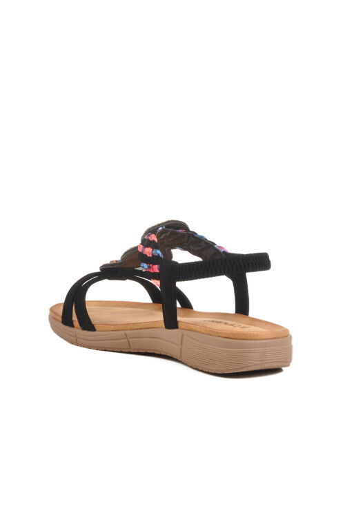 Black Genuine Leather Stone Embroidered Lightweight Womens Sandals B096 Z