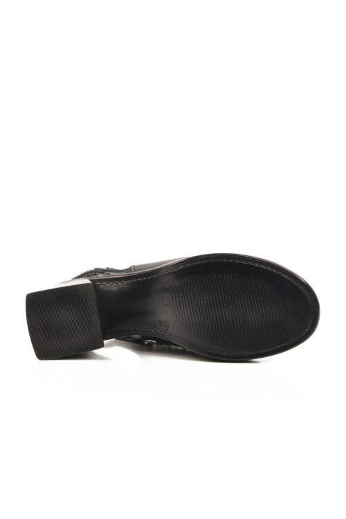 Black Genuine Leather Womens Heeled Sandals PC-54632 Z