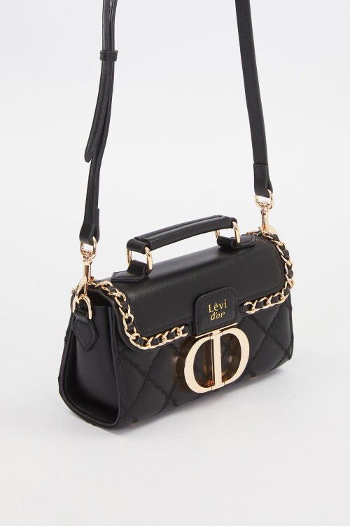 Black Metal Ring Detail Shoulder Bag 930427