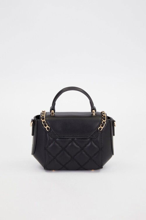 Black Rectangular Metal Lock Shoulder Bag 930428