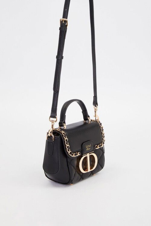 Black Rectangular Metal Lock Shoulder Bag 930428