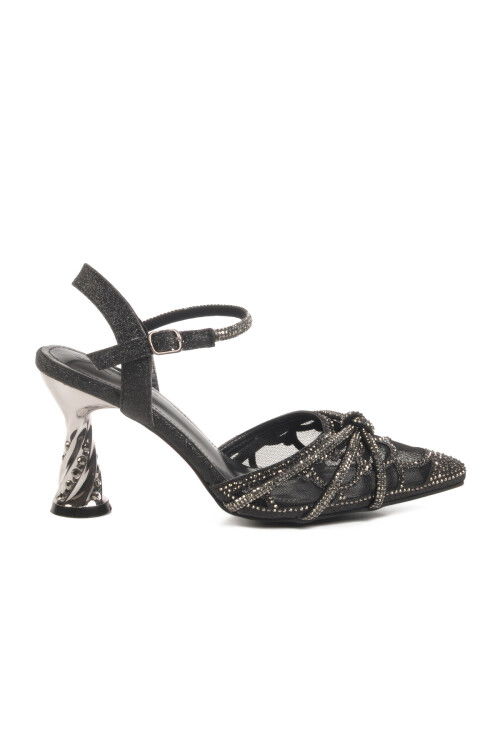 Black Thin Heeled Stone Embroidered Womens Evening Shoes 25Y125-1 Z