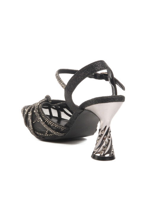 Black Thin Heeled Stone Embroidered Womens Evening Shoes 25Y125-1 Z