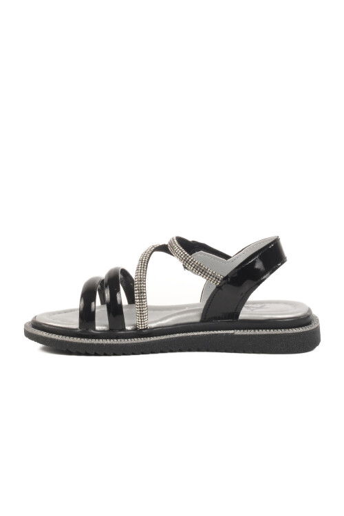 Black Patent Leather Velcro Orthopedic Girls Sandals 25T103 P