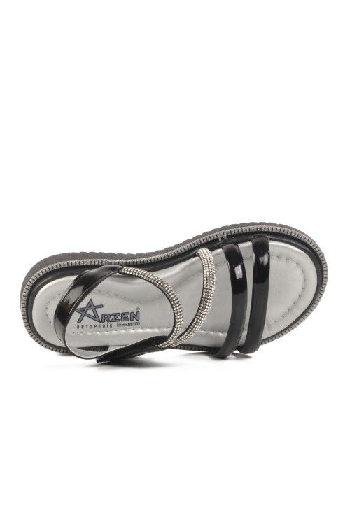 Black Patent Leather Velcro Orthopedic Girls Sandals 25T103 P