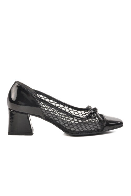 Black Patent Leather Anorak Knitted Womens Evening Shoes 250230 Z