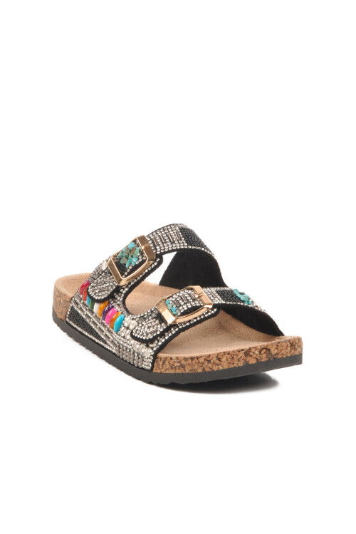 Siyah Taş İşlemeli Kız Çocuk Terlik 25Y106-6  F