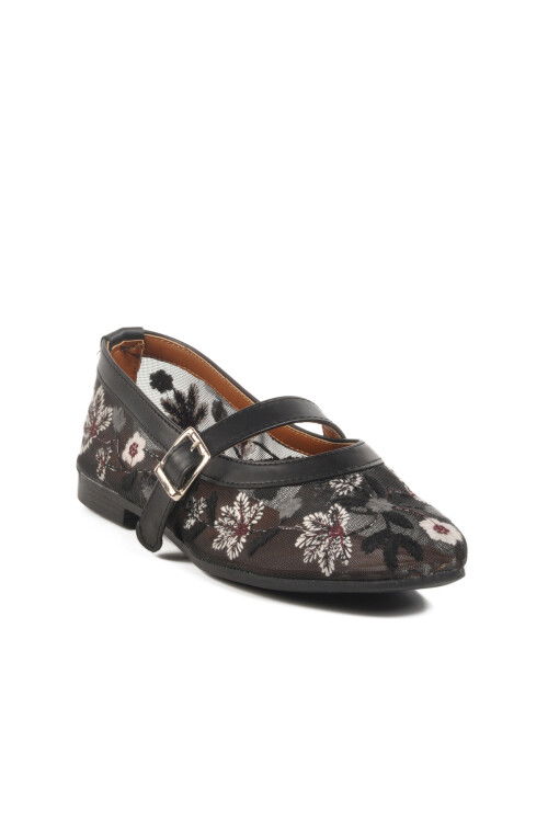 Black Belted Light Patterned Womens Ballerinas B-52 Z